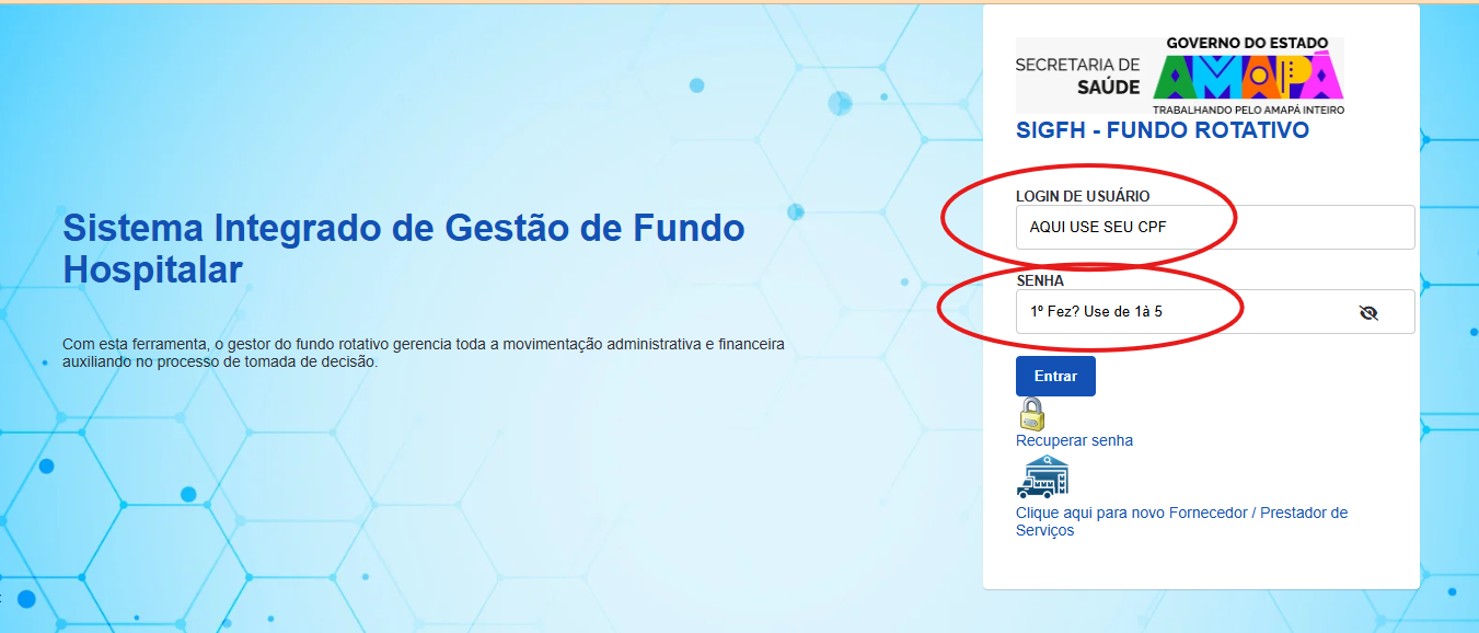 Tela 1 do manual SIGFH